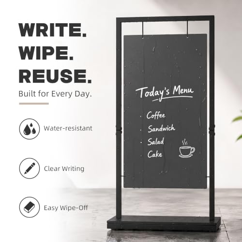 INNOVART Chalk Board Easel Sign, Sidewalk Sign 35" x 18" with Display Shelf,Free Standing Chalkboard Easel,Double-Sided Hanging Outdoor Chalkboard Sign for Café Bar, Bistro, Florist or Wedding