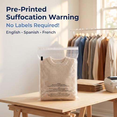 11" X 14" (1000 Count) Self Seal Clear Poly Bags with Suffocation Warning