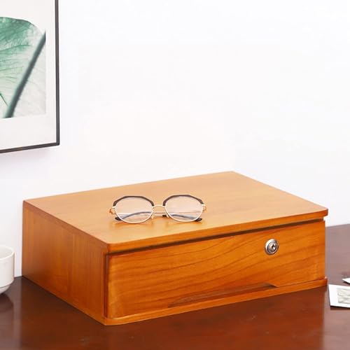 HSTBLEOO Wooden Desktop Storage Box With Lockable Drawers, Office Supplies A4/Receipt File Organizer, Flat File Cabinet(C,1 drawer)