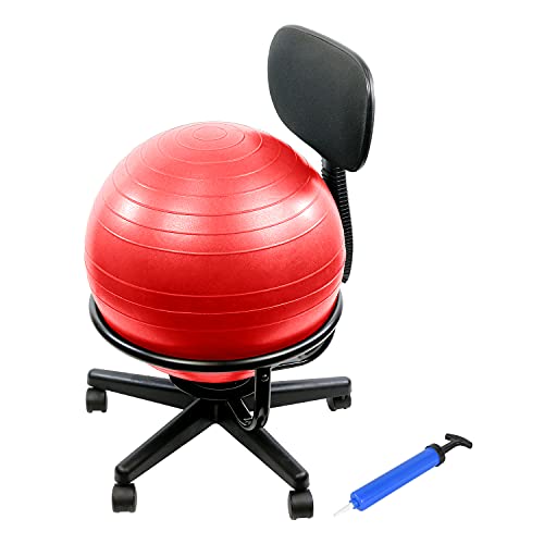 CanDo Metal Ball Chair - Inflatable Ergonomic Active Seating Exercise Ball Chair With Air Pump for Home, Office, and Classroom, Adult Size, Red