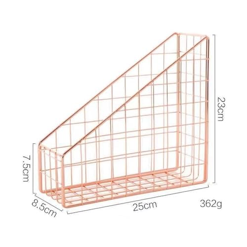 File Organizer Nordic Wrought Iron Grid File Holder Simple Single Layer Desk Shelf Magazine Book Storage Rack Home Office Stationery Organizer Desk(Golden)