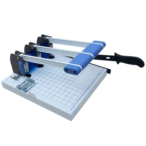 Tiuheyo 3 Hole Heavy Duty Paper Punch with A4 Trimmer, Metal Body, 150 Sheet Capacity, 8-15mm Adjustable Margin, 5mm Punch Diameter