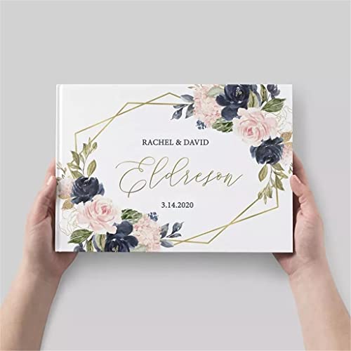 YUIPMHFD Personalized Wedding Guest Book Alternative Geometric Guestbook Floral Album Photo Sign(21.5x21.5cm)