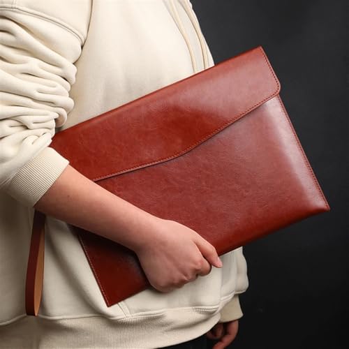 UWYTGF File Folder A4 Leather Filing Envelopes Briefcase Pouch Business Felt Folder Snap Large Capacity Document Bag Office Supplies File Organizer File Expanding,Brown