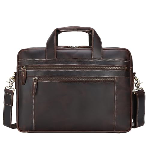 NUHSLF Leather Messenger Bag for Men Genuine Leather Briefcase 17inch Laptop Messenger Bags for Men Business Travel Case Shoulder Bag