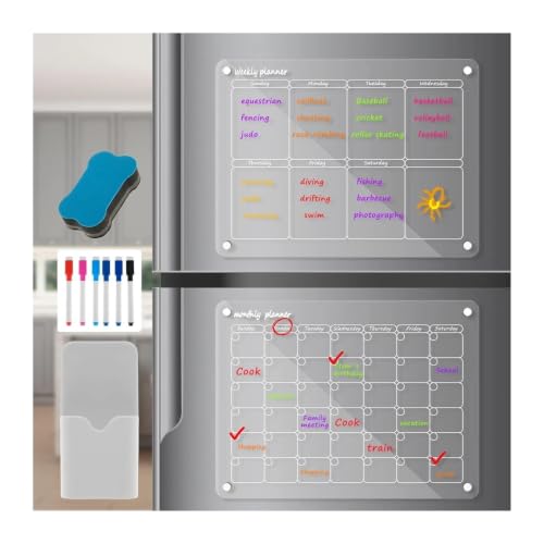 Magnetic Calendar Fridge Transparent Dry Erase Calendar Board(Weekly Calendar)