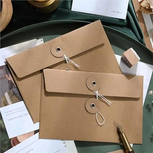 Durable 200pcs with String Tie Closure Clasp Kraft Paper Envelopes Retro Invitation Card Vintage Brown European Style