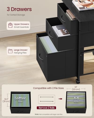 VASAGLE 3-Drawer File Cabinet, Mobile Printer Stand with Storage