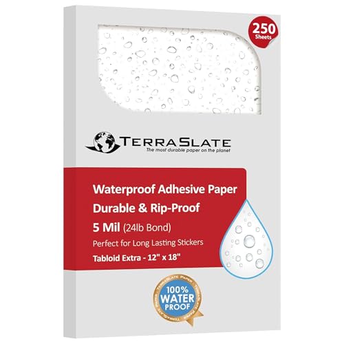 TerraSlate Waterproof Sticker Paper | 5 Mil Permanent Adhesive Labels | Printable Sticker Paper for Laser Printer, Copy Machine & Digital Press (Letter - 8.5" x 11", 250 Sheets)