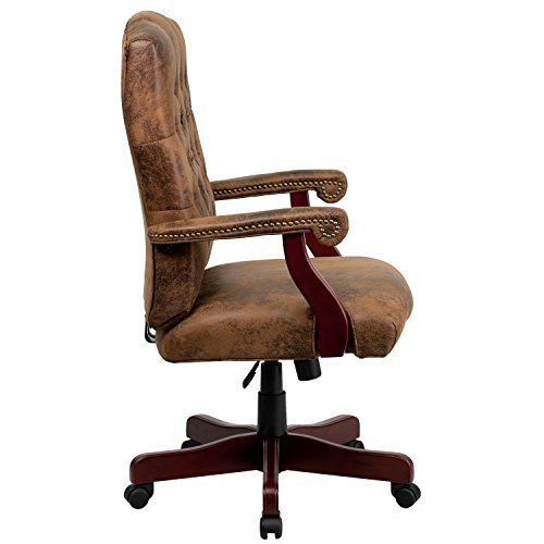 BizChair Bomber Brown Classic Executive Swivel Office Chair with Arms