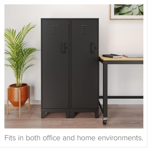 Hirsh Industries Space Solutions 53.38" H 4 Shelf Metal Storage Locker Cabinet 3" Riser Legs Black