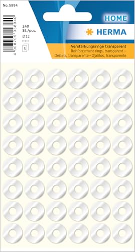 Herma Self-Adhesive Hole Reinforcers Transparent, 24,000 Pack, 12mm, Tear-Resistant Reinforcement Rings on Sheets, Permanent PP Film Labels for Binders & Ring Binders