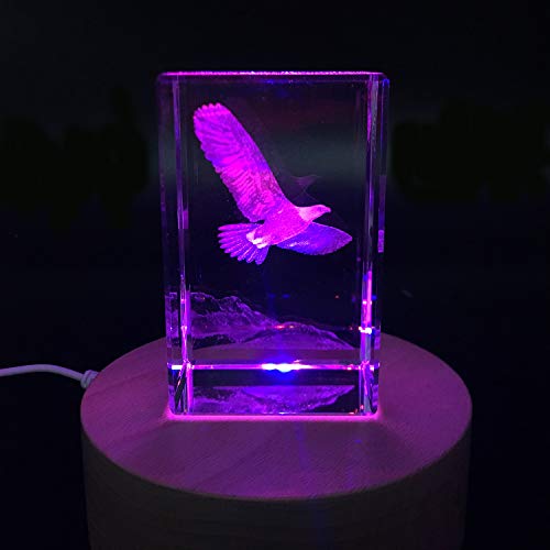 SHTWX 3D Eagle Paperweight(Laser Etched) in Crystal Glass Cube Birthday/Christmas Gifts(No Included LED Base)(3.1x2x2 Inch)