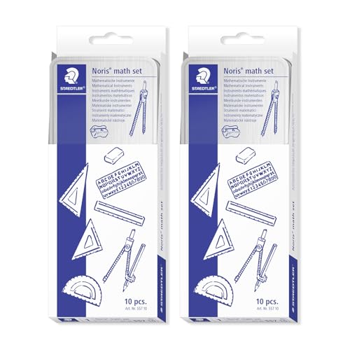 STAEDTLER Geometry Set in Metal Case - 20 Piece Drawing Set with Compass and Accessories - School Set with Ruler, Triangles and Stencil - Complete Math Set for Precise Work