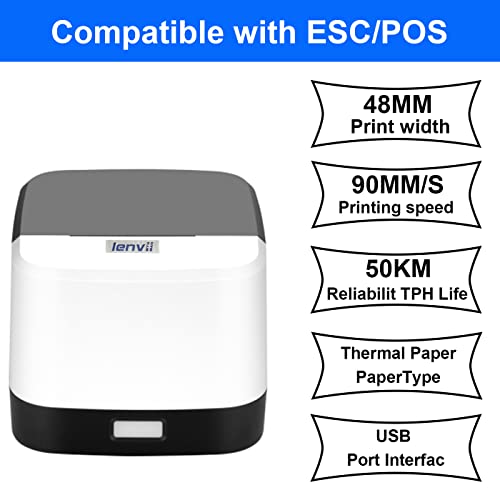 LENVII LV-R258 58MM POS Thermal Printer, USB and LAN Ports, Compatible with Windows and Mac, Suitable for Retail/Supermarket/Kitchen/Clothing Stores