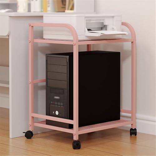 LICONG-2019 CPU Stand Home Printer Shelf PC Tower Stand CPU Floor Stand Under Desk with Lockable Castor Wheels Sturdy PC Trolley for Gaming Desk PC Accessories CPU Holder(Pink)