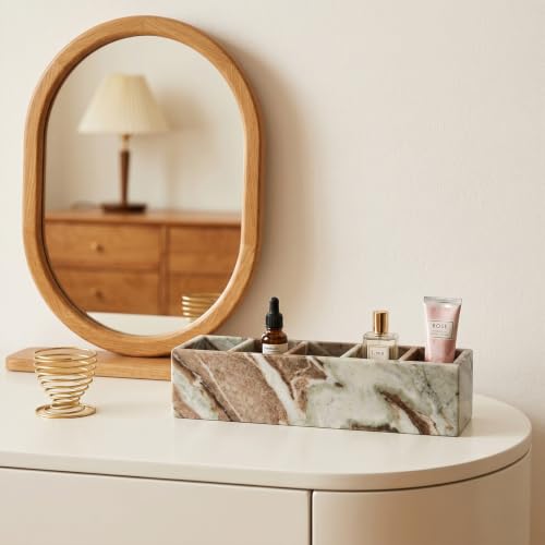 Luxury Natural Marble Pen and Makeup Holder, 5 Compartment Desk Organizer