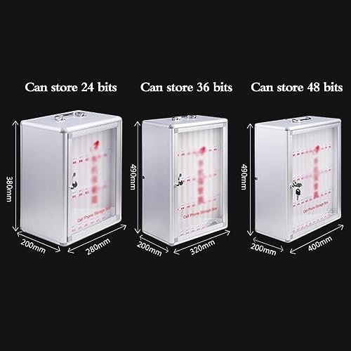 DJVHSRI Portable Wall Mounted Mobile Phone Safe Deposit Box with Lock 24/36/48 Bit Student Examination Laboratory Mobile Phone Management Box Silver Color,Silver-48 Bits