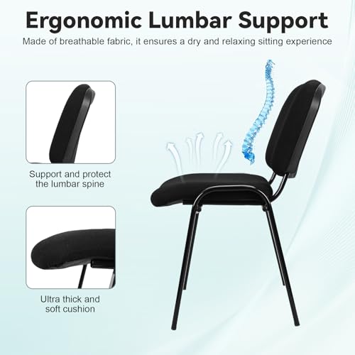 Stackable Ergonomic Office Guest Chairs - 5 Pack Armless Reception Waiting Room Chairs with Lumbar Support, 300Lbs Weight Capacity, Breathable Fabric & Sturdy Metal Frame for Office, School, Church B