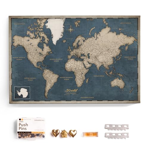 Canvas World Map with Cork Pin Board - English Lettering - Decorative Wall Decoration for All Rooms - Canvas Pictures with World Map Motif (70x50 cm, Pattern 18)