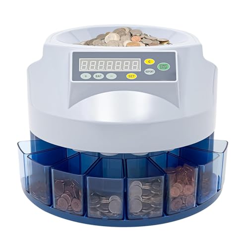 CHANGLKJ Coin Sorter Machine, Electric Coin Counter with Fault Self-Check Function, 216 Units/min and LED Display Easy to Observe, Supports All Coins and Durable, for Businesses, Shops, Supermarket
