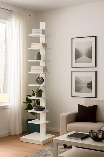Proman Products - Standing Spine Bookshelf, Bookshelf for Small Spaces, Standing Shelves (White)