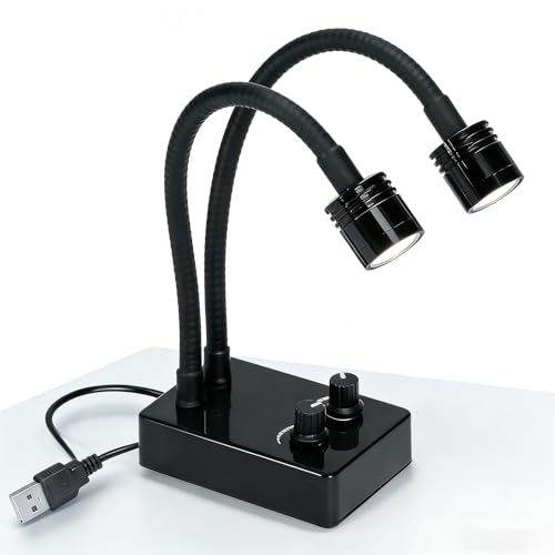 Lab Microscope Illuminator Lamp, LED Spot Light with Dual Gooseneck, Color Temperature 6500K, Stepless Brightness Adjustable, for Stereo Zoom Microscopio
