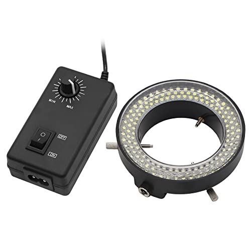 Microscope Accessories Kit 56/144 PCS Adjustable LED Ring Light for Microscope Camera Industrial Video Camera Lens Magnifier, with Power Adapter Microscope Slides(144 LED)