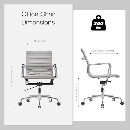 CAROCC Gray Office Chair, PU Leather Mid Back Adjustable Desk Chair