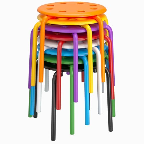 VECELO 8-Piece Stacking Stools for Classroom, 12 Inch Height, Decoration Flexible Seating for Schools, Rainbow-Colored