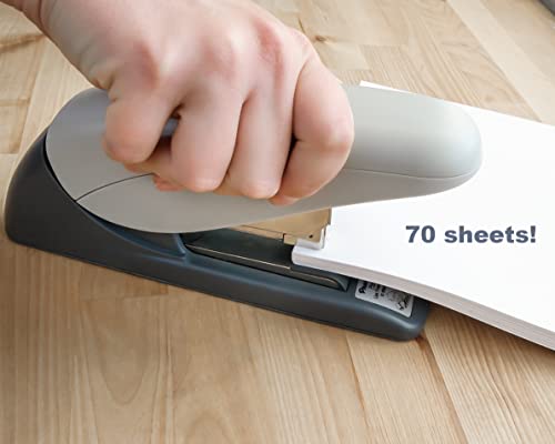 PraxxisPro PowerForce 70 Heavy Duty Flat Clinch Office Stapler, 2 to 70 Sheets Using one Size 3/8" Leg-Length Staple, Includes 400 Staples and a Staple Remover