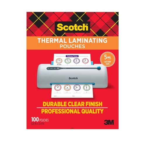 Scotch Thermal Laminating Pouches, 100 Count, Clear, 5 mil.