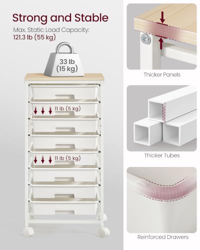 VASAGLE Rolling Cart with Drawers, Craft Organizers and Storage, White