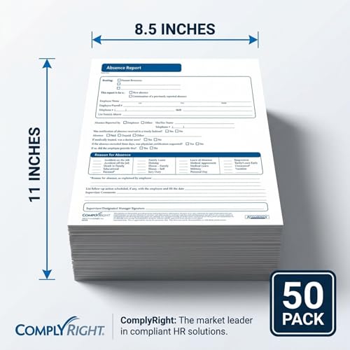 ComplyRight Absence Report, 3-Part | 8-1/2” x 11” | Time & Attendance Form | 50 Pack