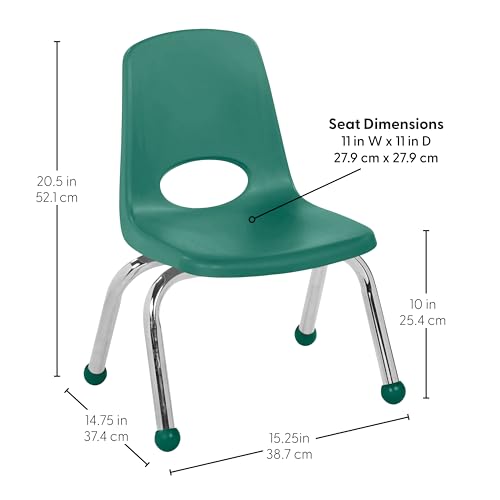 FDP 10" School Stack Chair with Ball Glides, Green, 4-Pack, 10377-GN