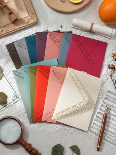 Laser Cut Lace Triangle Envelopes, Vintage Floral Edge Wedding Invitation Cards, Western Style Stationery Paper Envelopes for Christmas Birthday Gift, Holiday Party Decoration, Love Letter(Dark Red50)