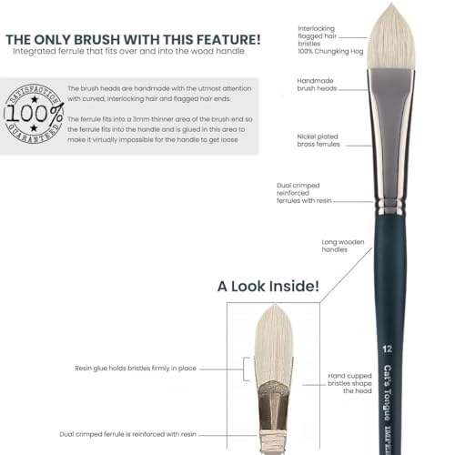 Creative Mark Imperial Professional Chungking Hog Bristle Brush - Filbert # 14, Handmade Long Handle Oil Paint Brushes for Artists, Nickel-Plated Brass Ferrules, Stiff Yet Soft Natural Bristles