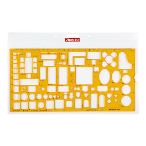 Aristo AR5063 Architect Furniture Stencil (1:50, Display of Plans of Furnishings, Ink Nubs, Dimensionally Stable PET Plastic) Orange/Transparent