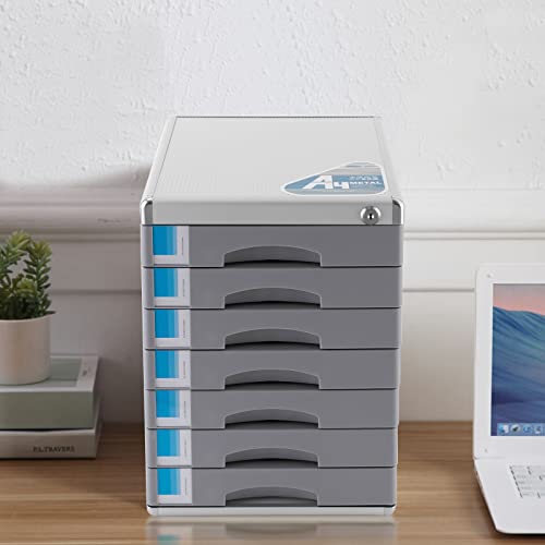 Desktop Drawer Organizer, 7 Drawer Office Storage Filing Cabinet File Cabinet with Lock and Label bar for Homes, Offices, Schools (7 Drawers)