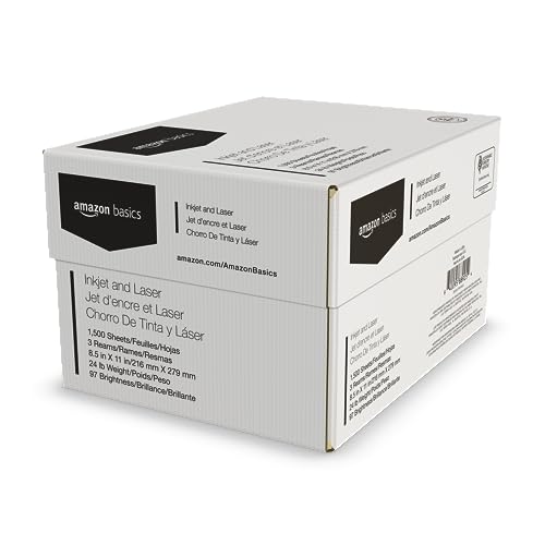 Amazon Basics Multipurpose Copy Printer Paper, 8.5 x 11 Inches, 24 lb Weight, 97 Bright White, 1500 Sheets (3 Packs of 500), for Inkjet and Laser