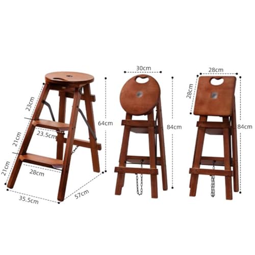 Stepstools Stable Multifunctional Step Stool Dual-Purpose Household Ladder and Stool Three-Step Climbing Folding Ladder Shop Office Tools Step Stool (Color : BrownA, Size : 35.5 * 57 * 64cm)