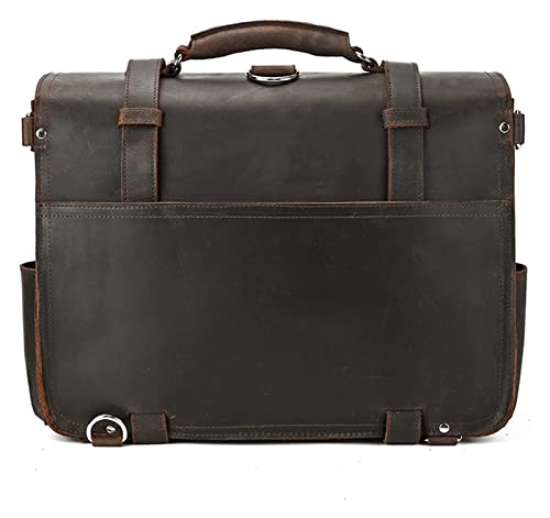 TaoshuNLy Crazy Horse Leather Messenger Shoulder Bag 13inch Laptop Briefcase Computer Handbag Bussiness Crossbody Bag(Dark Brown)