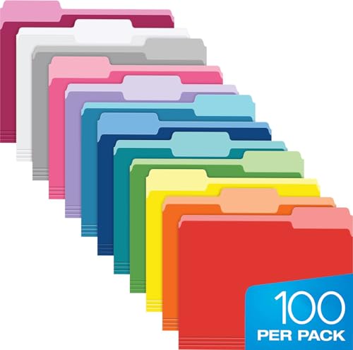 Pendaflex Colored File Folders Letter Size, 1/3-cut Tabs, 100 Pack