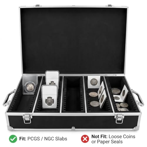 QWORK Coin Storage Box, 100 Graded Coin Slab Case, Trading Card Storage Box for PCGS, NGC & More, Coin Holder Display Case, Coin Collection Supplies, Black