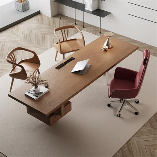 YUHUAWF Writing Desk Modern Office Executive Desk with Drawers, Spacious Ash Wood Writing PC Workstation with Charging Outlets Computer Desks(L)