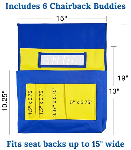 Carson Dellosa Chair Pockets for Classroom, Yellow & Blue, 6-Pack