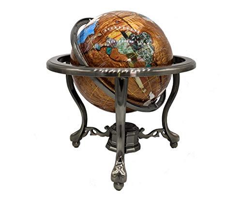 Unique Art Since 1996 Limited Edition! Unique Art Since 1996 Amber Pearl Swirl Table Top Gemstone World Globe with Tripod Silver Zinc Alloy Stand (220MM/9 INCHES/Amber Ocean)