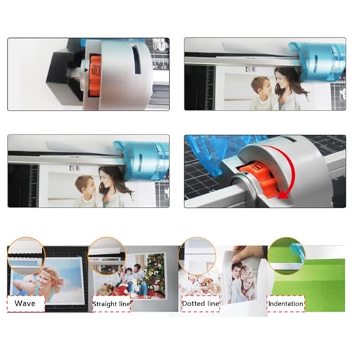Eoweiot Rotary Paper Cutter, Heavy Duty Paper Trimmer Guillotine,Straight/Wave/Dotted/Creasing Line,for Paper Photos Postcards Business Card