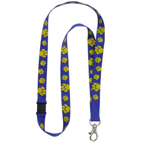 PinMart Blue and Gold Paw Print School Mascot Sports Lanyard w/Safety Release - 100 Pack