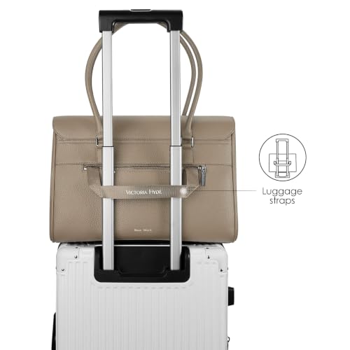 VICTORIA HYDE Laptop Tote Bag For Women, 15-Inch Padded Compartment, Top Handle Bag For Office And Commute (Beige)